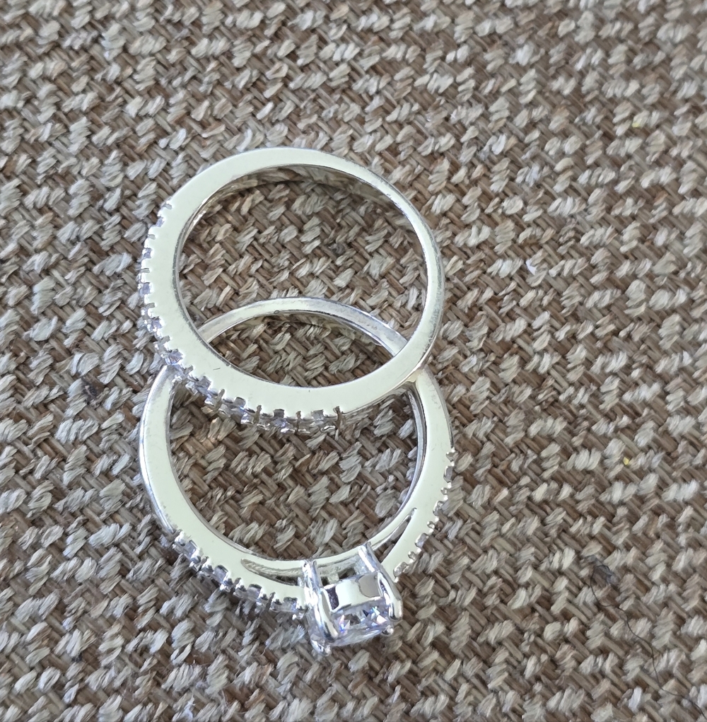 Macy's Women Bridal Set Engagemeng Ring  Sz 8 New Cubic Sterling Silver New - Picture 5 of 10